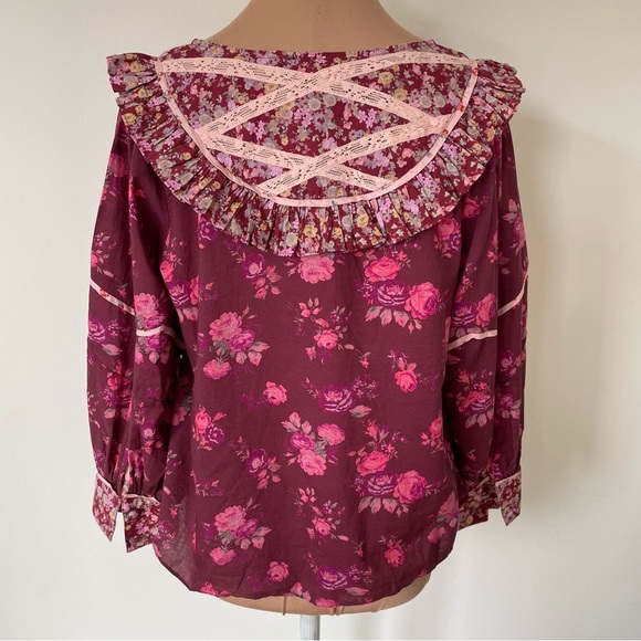 LoveShackFancy X REVOLVE Morrison Spiced Apple Red Cottagecore Peasant Top NWT M - Picture 6 of 12
